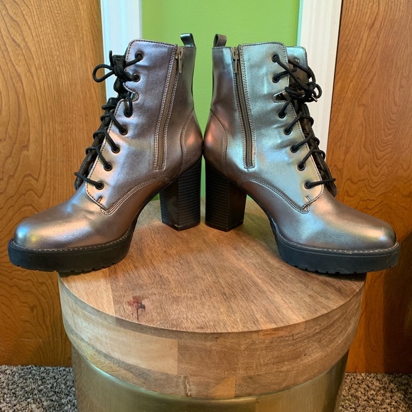 Madden NYC Josie Silver Lace-up Combat Boots - Picture 2 of 8